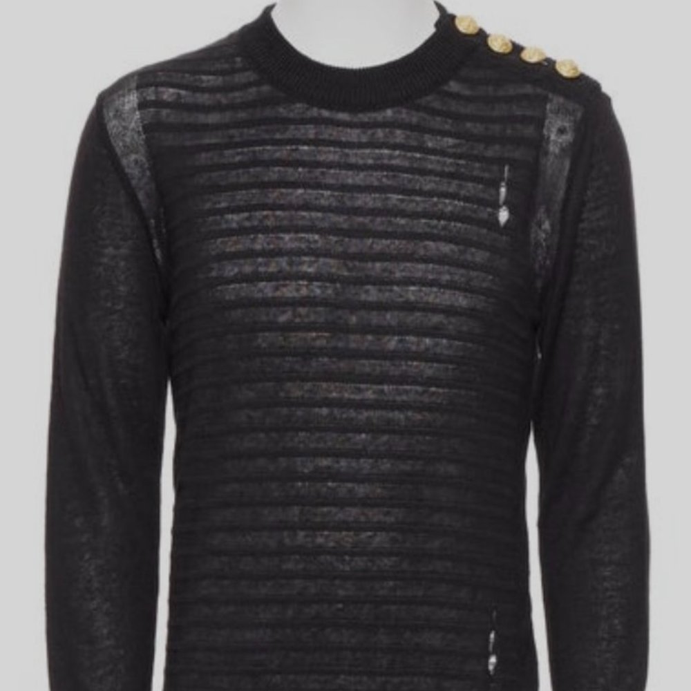 Balmain Summer Sweater Gold Button Size M BLACK